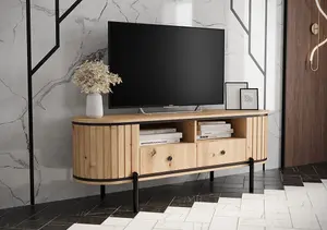 New York 151cm TV Unit in Rustic Oak Artisan - Modern Media Console with Textured Fronts and Metal Details