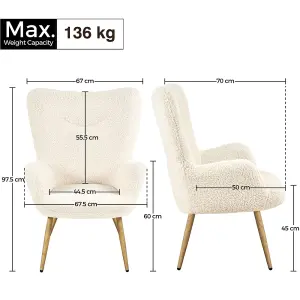 Yaheetech Ivory Boucle Accent Chair with Wood-tone Metal Legs