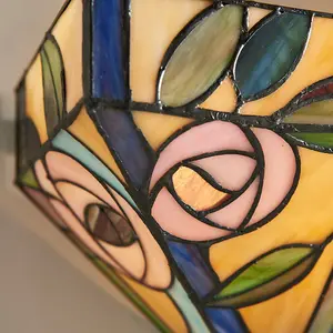 Tiffany Glass Wall Light Multi Colour Mackintosh Rose Shade Interior Sconce