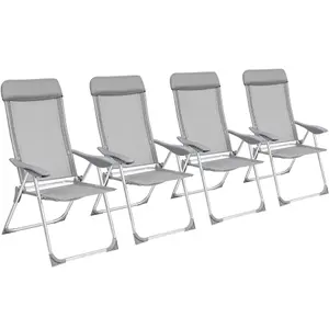 Garden Chairs Maurine - Set of 4, foldable, aluminium frame, adjustable backrest, head cushion - grey