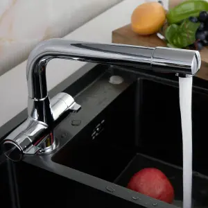 BATHWEST Kitchen Mixer Tap with Swivel Spout Dual Lever Knob Chromed Brass Modern Kitchen Sink Tap