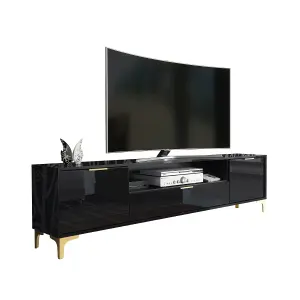 TV Unit 200cm Luxury Modern Stand Black High Gloss