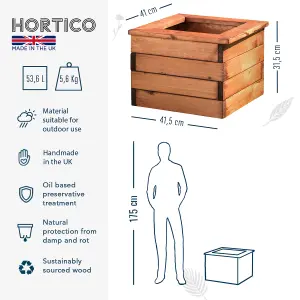 HORTICO™ Wooden Planter, 41cm Square Planter Box, Made in the UK Scandinavian Red Wood Outdoor Plant Pots H31 L41 W41 cm, 25L