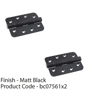 2 PACK - PAIR Grade 13 Heavy Duty Ball Bearing P Hinge RADIUS 107 x 77mm Matt Black Door