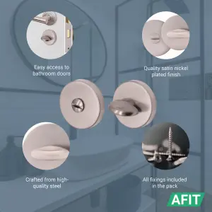 AFIT Round Bathroom Thumbturn & Release Set - Satin Nickel Universal Satin Door Turn and Release Lock for Bathroom/Toilet