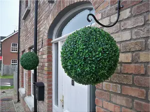 Pair of Best Artificial 36cm Green Boxwood Buxus Grass Hanging Basket Topiary Ball - Suitable for Outdoor Use