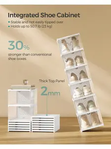 SONGMICS Shoe Boxes, Pack Of 12 Stackable Shoe Storage Organiser, Set Of 2 Integraed Shoe Cabinets, Foldable And Portable