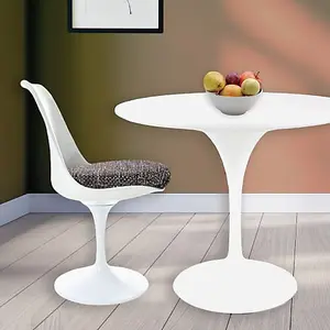 Tulip Set - White Medium Circular Table and Two Chairs with Textured Cushion Grey