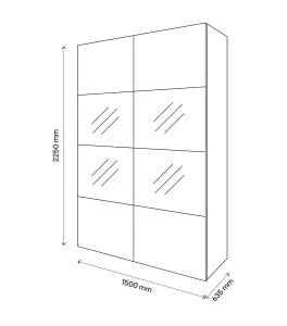 GoodHome Atomia Freestanding Oak effect Particle board Mirrored Wardrobe (H)2250mm (W)1500mm (D)655mm