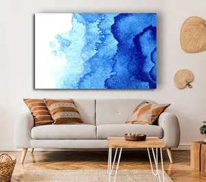 Watercolour Blues To White Canvas Print Wall Art - Medium 20 x 32 Inches