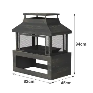 Neo Black Outdoor Fire Pit Log Burner With Mesh Surround and Storage