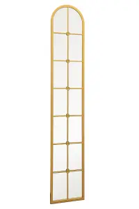 Mirror Slim Window Arcus - Gold Framed Arched Leaner Wall Mirror 67" X 12" (170CM X 30CM)