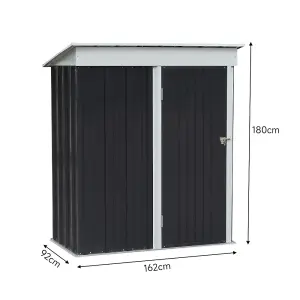 5 x 3 ft Black Metal Shed Garden Storage Shed Pent Roof Lockable Door with Tool Storage Shelves