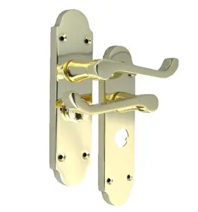 Epsom Door Handle Bath Privacy Lock + Tubular Latch Scroll Lever - Brass