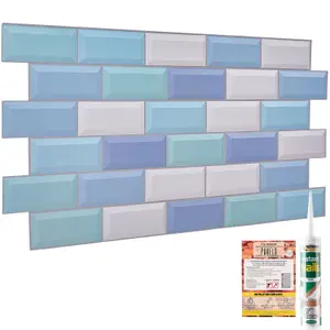 3D Wall Panels with Adhesive Included - 6 Sheets Cover 29.76ft² (2.76m²) - Decorative Subway Tile Pattern in Pastel Mix Colours