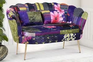 Multicoloured Patchwork Fabric 2 Seater Loveseat Small Sofa