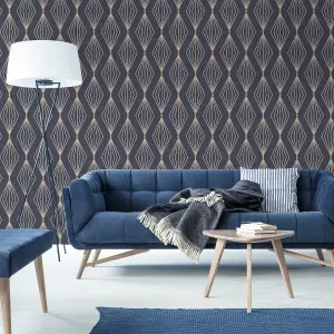 Boutique Marquise Sapphire Gold effect Geometric Textured Wallpaper Sample