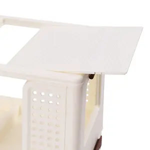 2 Tiers Foldable Kitchen Bathroom Storage Shelf Slim Trolley Cart