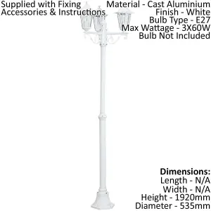 IP44 Outdoor Bollard Light White Aluminium Lantern 3 Arm 60W E27 Bulb Lamp Post