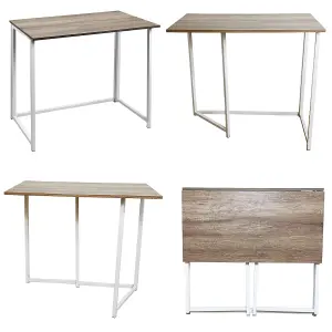 House of Home Folding Computer Desk Wooden Foldable White Work Table Laptop Office PC Space Saving