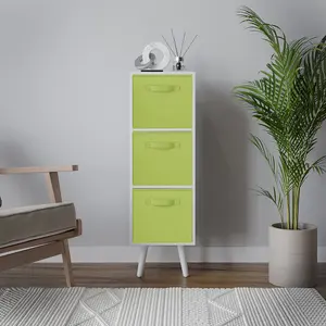 URBNLIVING 100cm Height White 3-Tier 3-Drawer Green Cube Shelving Unit with Scandinavian White Legs