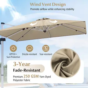 Costway 3M Outdoor Patio Umbrella Square Cantilever Parasol w/ 360 Rotation & Adjustable Tilt