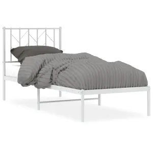 Berkfield Metal Bed Frame without Mattress with Headboard White 75x190cm