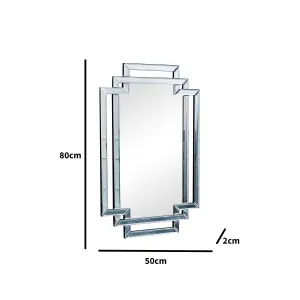 Melody Maison Grey Glass Art Deco Rectangle Wall Mirror - 80cm x 50cm