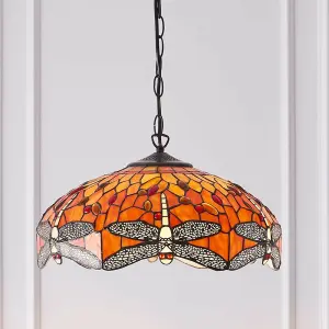 Tiffany Glass Hanging Ceiling Pendant Light Orange Dragonfly 3 Lamp Shade i00112