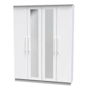 Ripon Tall 4 Door 2 Centre Mirrors in White Ash (Ready Assembled)