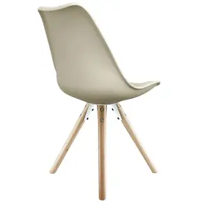 Soho Vanilla Plastic Dining Chair with Pyramid Light Wood Legs