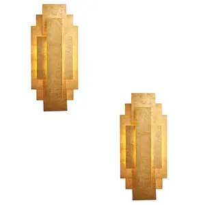 2 PACK Antique Gold Leaf Panel Wall Light - Twin G9 LED - Decorative Sconce