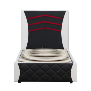 Galaxy Ottoman Storage LED Headboard Gaming Single Bed Frame (Black and White)