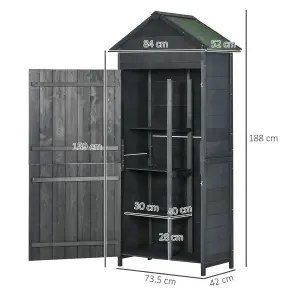 Outsunny Garden Shed 4-Tier Wooden Garden Outdoor Shed 3 Shelves Utility Gardener Cabinet Lockable Tool Kit Storage - Grey