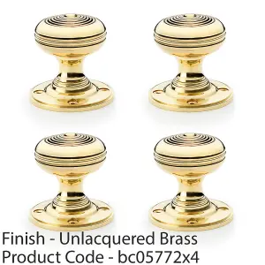 4 PACK - SOLID BRASS Classic Ringed Mortice Door Knob - Polished Brass 50mm Diameter