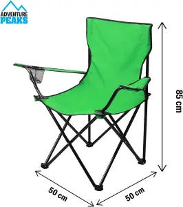 Set of 2 GREEN Folding Camping Chair With Armrest, Drink Holder & Carry Bag