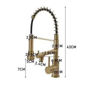 Gold Stainless Steel Pull Down Spring Spout and Pot Filler Kitchen Tap Mixer Tap