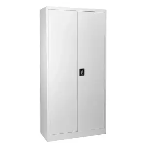 Grey Stainless Steel Filing cabinet with 4 shelves - 2 Door Lockable Filing Cabinet - Tall Metal Office Storage Cupboard