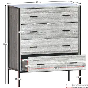 Vida Designs Brooklyn Grey 4 Drawer Chest (H)990mm (W)830mm (D)400mm