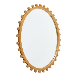 79cm Dia Pine Wood Wall Mounted Shatterproof Mirror Decorative Mirror