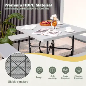 Costway 8 person Square Picnic Table Bench Set Outdoor Circular Table W/ 4 Benches & Umbrella Hole, Grey