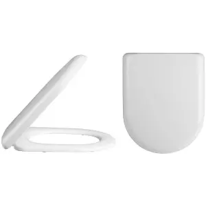 Premier White Soft Close WC Toilet Seat D Shape Top Fix Adjustable Hinges Chrome