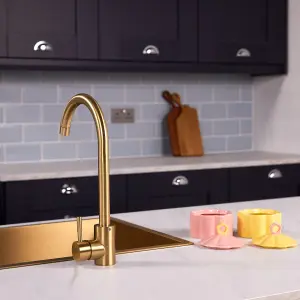 Flode Lillehammer Single Lever Kitchen Sink Mixer Tap with Swivel Spout Brushed Brass Finish