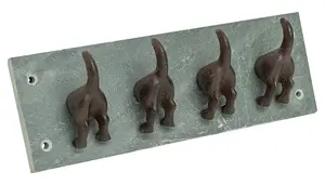 Woodside Cast Iron and Slate Dog Tail 4 Hook Coat Hanger