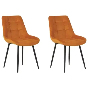 Set of 2 Dining Chairs MELROSE Velvet Orange