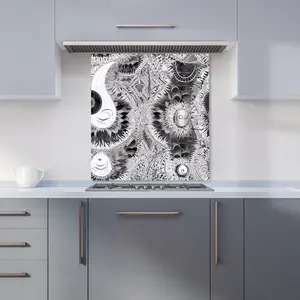 Abstract Moon and Sun Premium Glass Kitchen Splashback W600mm x H650mm