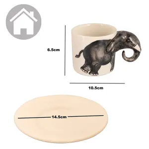 Coffee Tea Cups and Saucers Set of 4 Elephant Mug by Laeto House & Home - INCLUDING FREE DELIVERY