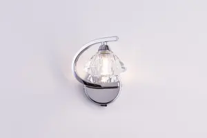 Single Right Curved Wall Light and Sconce, Clear Glass Shade, Polished Chrome Finish