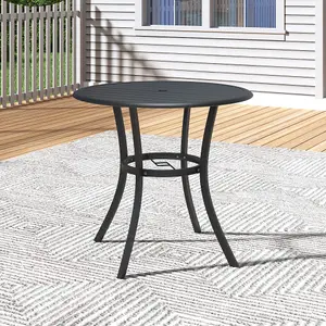 80cm Dia Garden Round Table Metal Slatted Coffee Table in Black