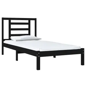 Berkfield Bed Frame Black Solid Wood Pine 100x200 cm